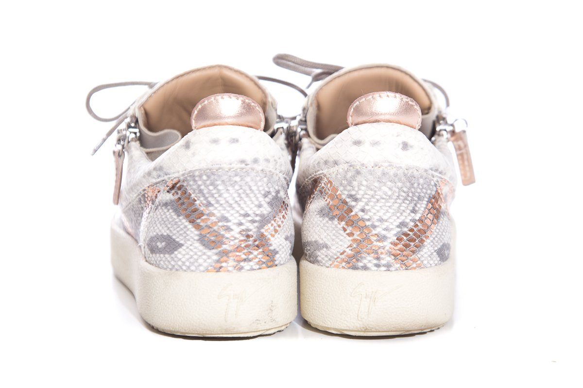 Giuseppe Zanotti Light Grey & Rose Gold Snake Embossed Sneakers SZ 37