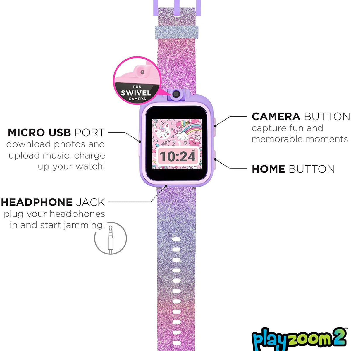 PlayZoom 2 Kids Smartwatch: Purple/Pink Glitter
