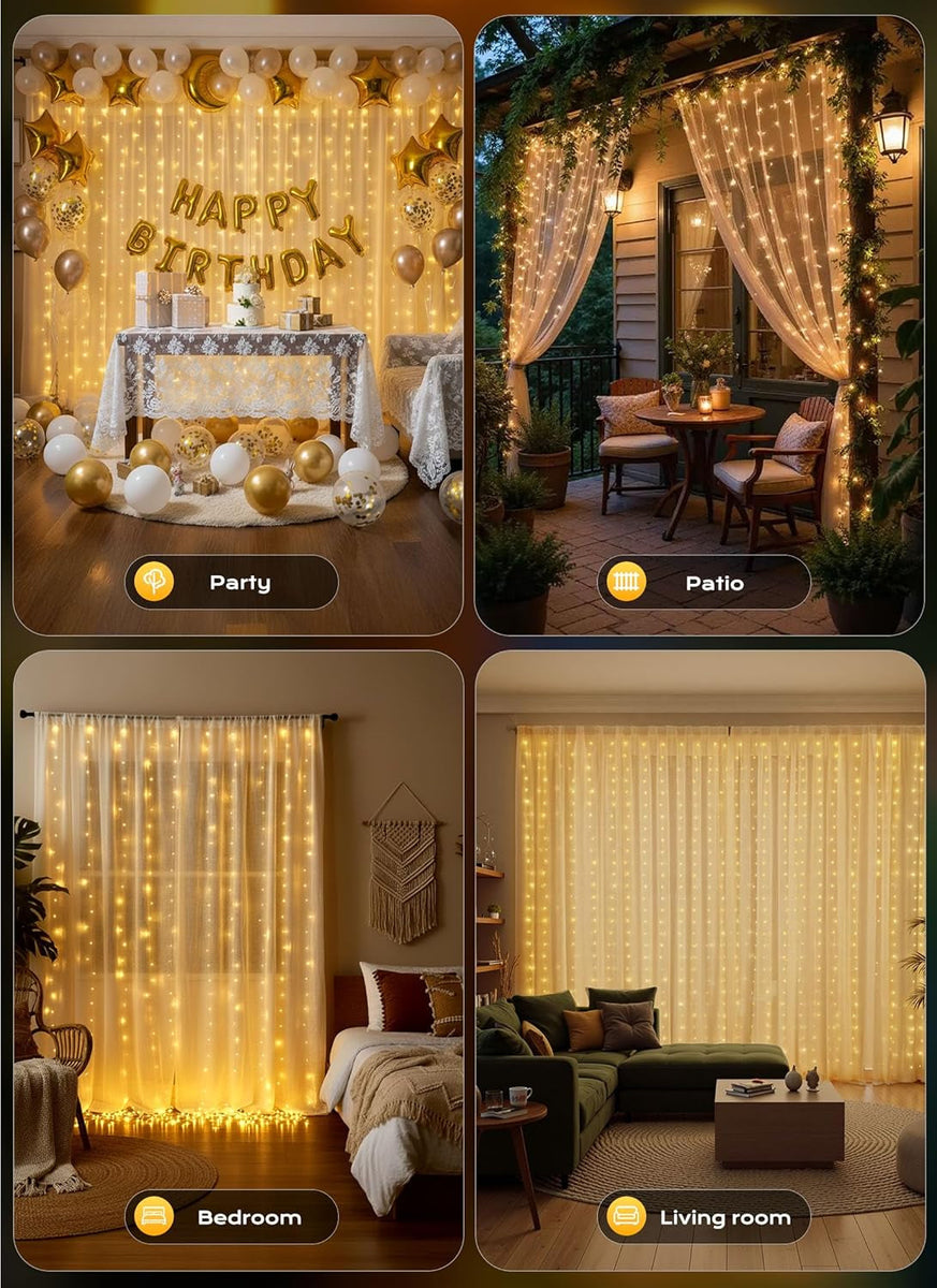 300 LED Curtain String Lights, 9.8 FT Hanging Fairy Lights with Remote, 8 Modes, Waterproof Window Lights for Bedroom Backdrop Wedding Outdoor Party Christmas Decorations(Not Connectable)