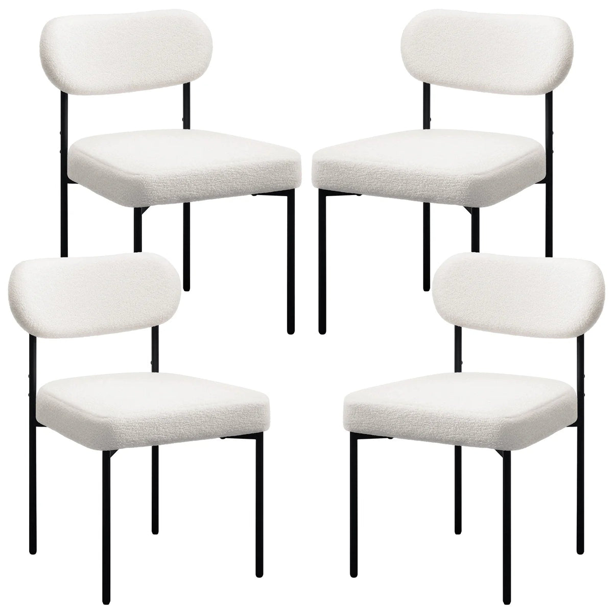 Boucle Dining Chairs Set of 4 Modern Upholstered Kitchen Dining Room Chairs with Backrest & Metal Legs Accent Side Chairs White for Dining Kitchen Living Room Bedroom