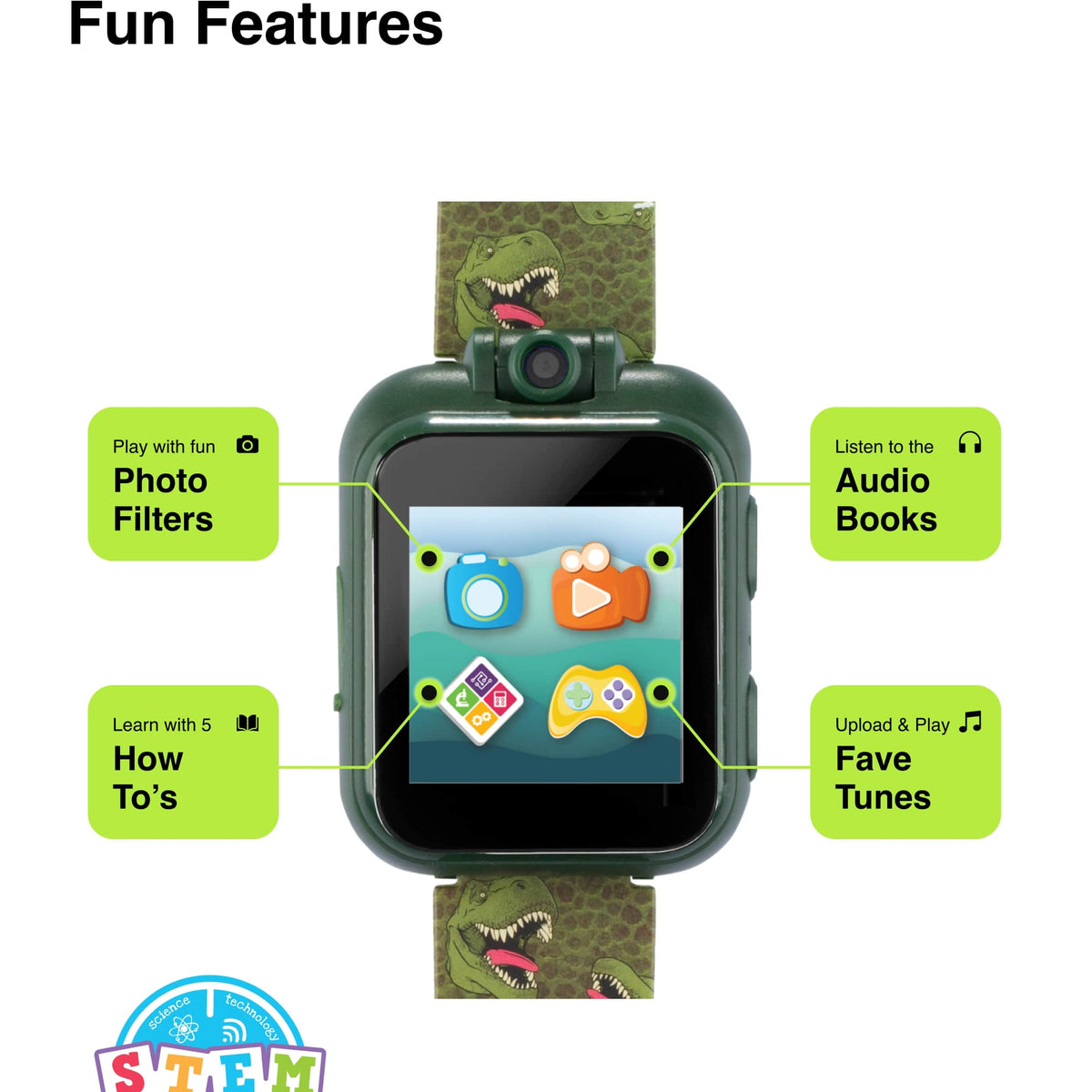PlayZoom 2 Kids Smartwatch with Headphones: Green Dinosaur