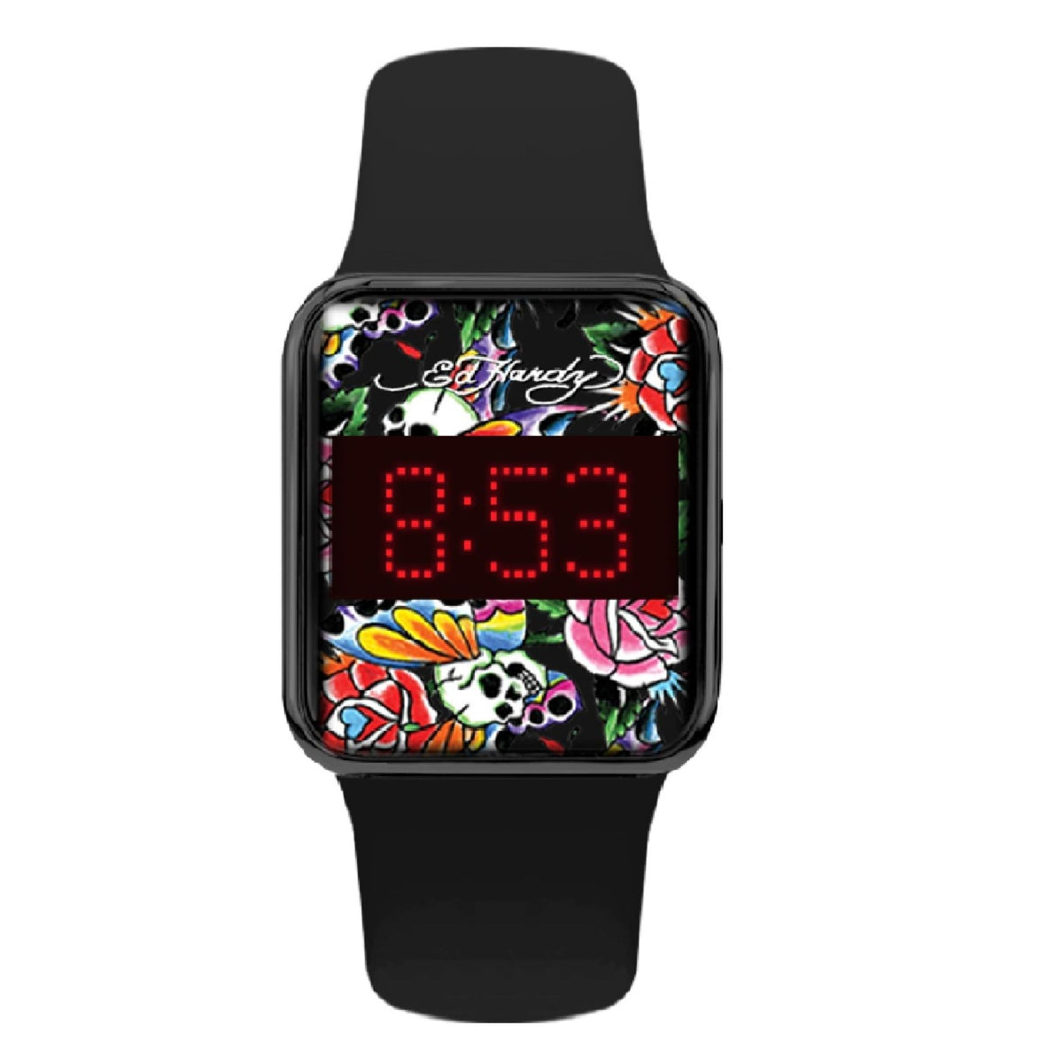 Ed Hardy Men's Matte Black Silicone Strap Watch 45mm