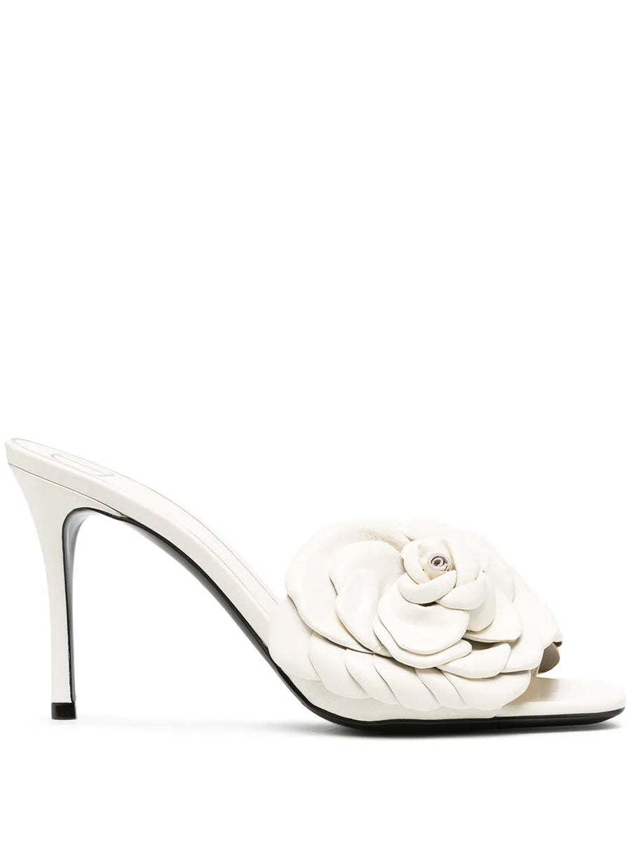Valentino Garavani Floral Appliqué Leather Mules