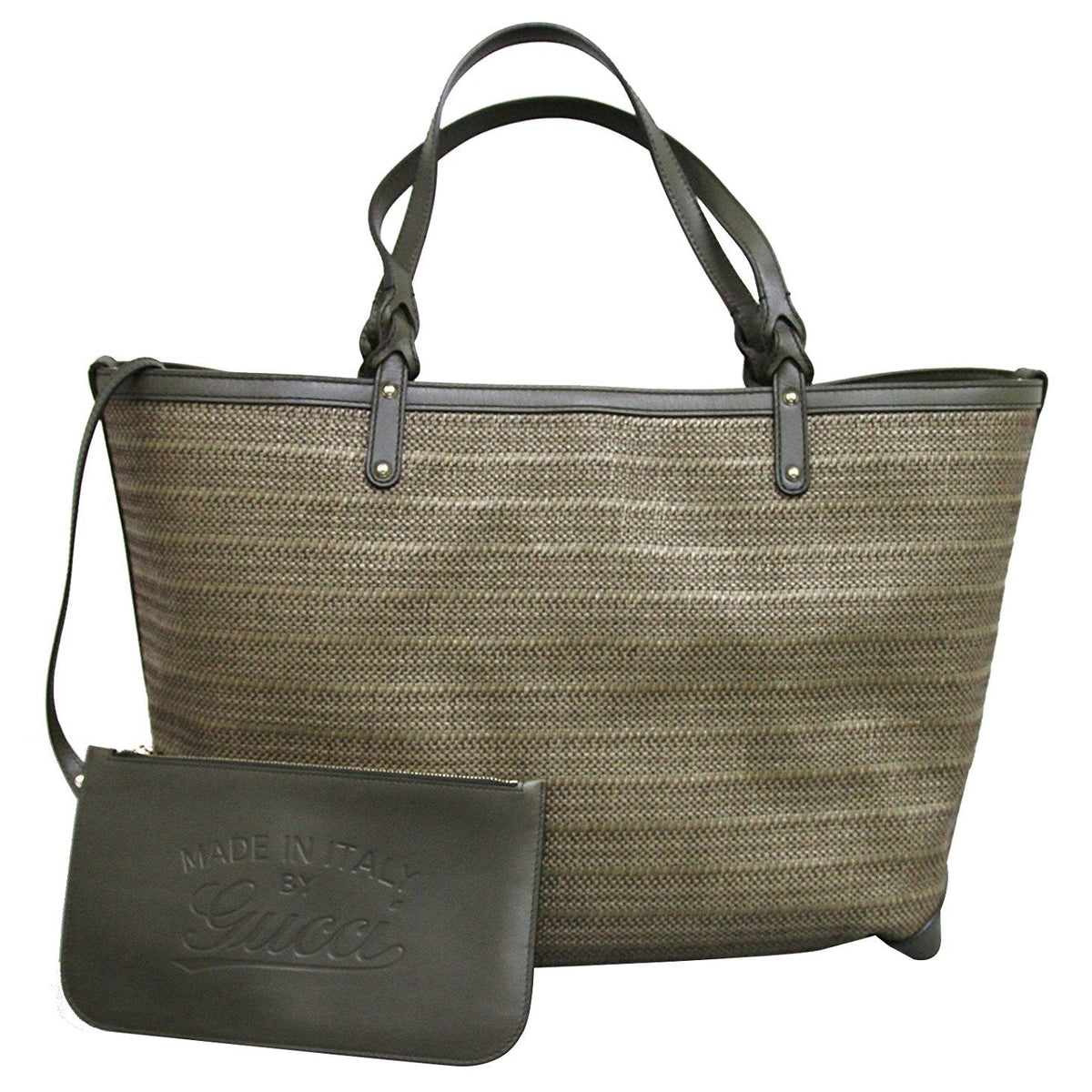 Gucci Women's Green Straw Leather Large Craft Tote Bag