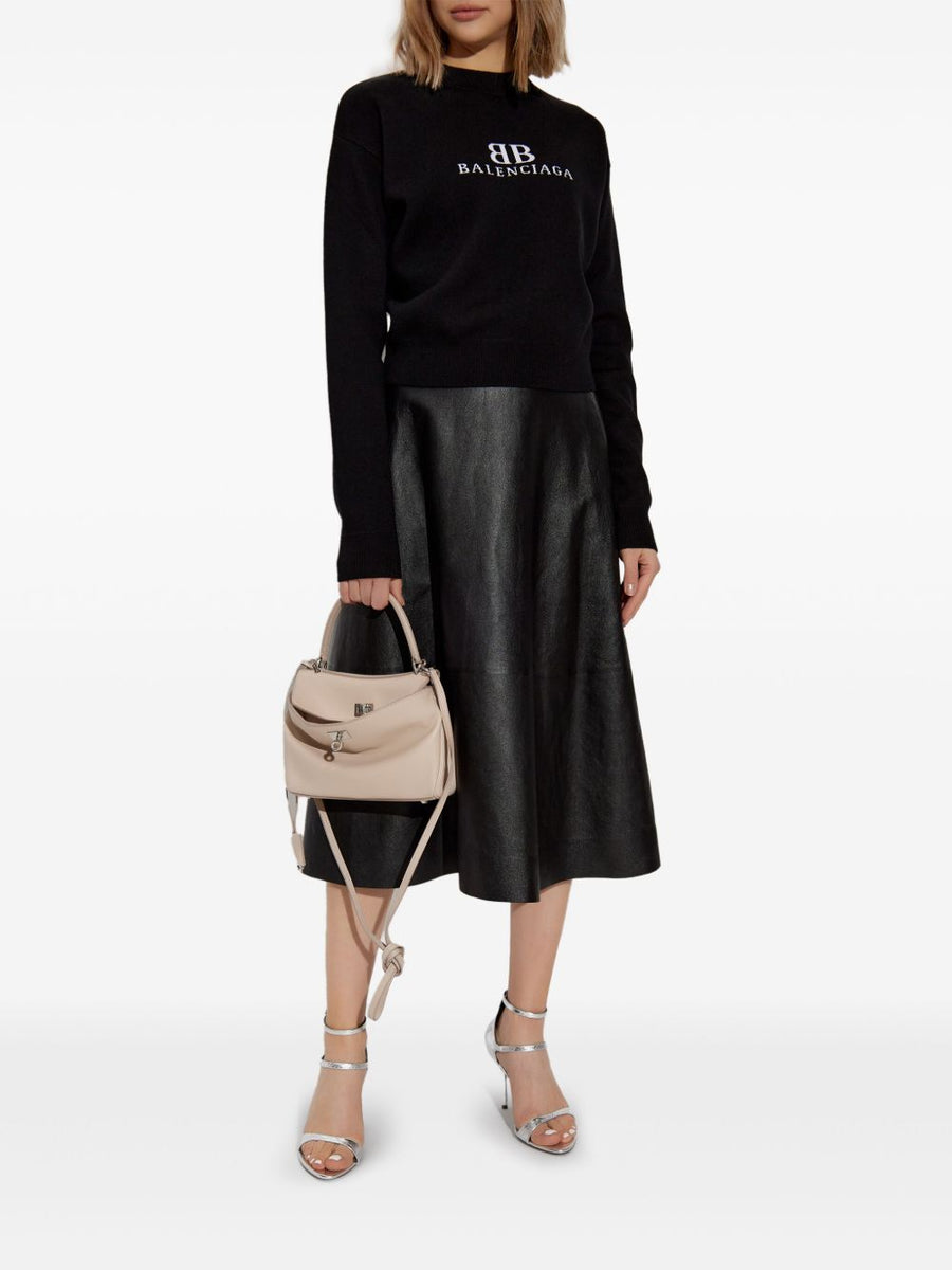 BALENCIAGA Women's Long Sleeve Drop Shoulder Knit Crew Neck Sweater