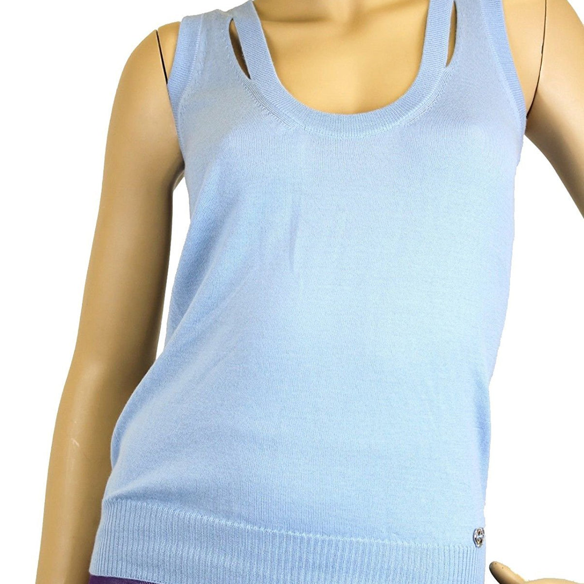Gucci Women's Light Blue Cashmere Sweater Logo Tank Top