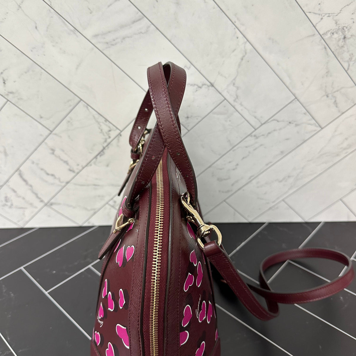 Gucci Purple Leather Heart 2-Way Crossbody Bag