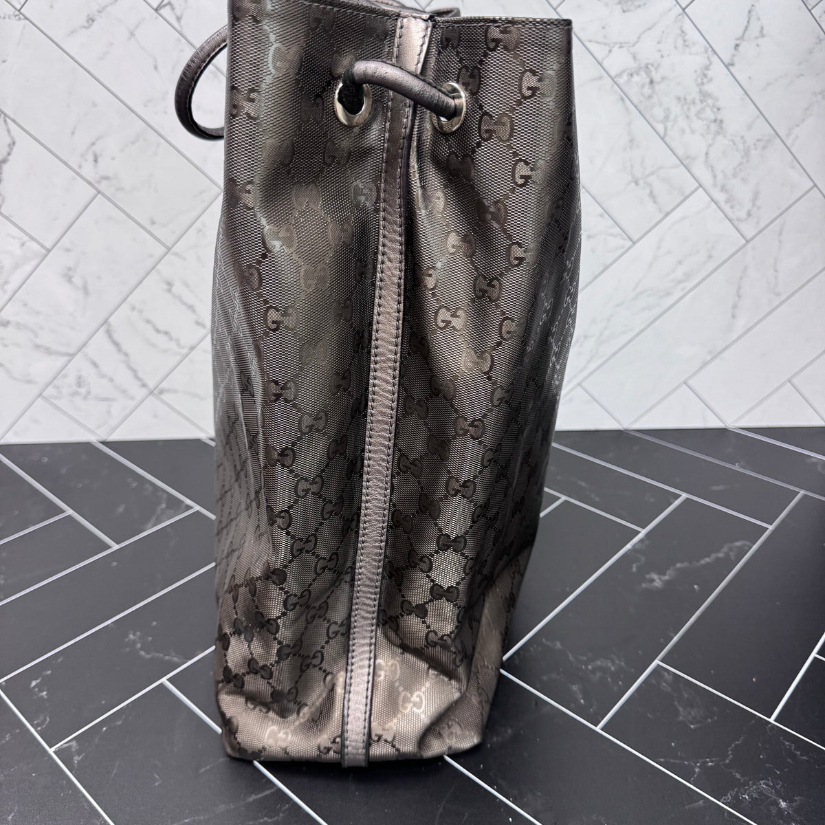 Gucci Bronze Coated Canvas Tote Bag