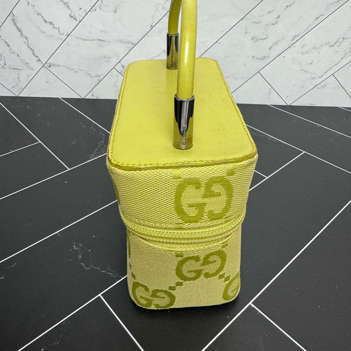 Gucci Green Canvas Top Handle Vanity Bag