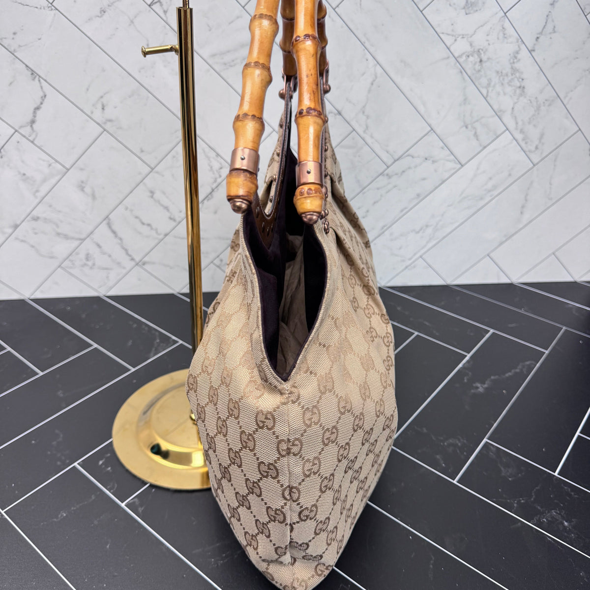 Gucci Vintage Bamboo Large Canvas Tote Bag