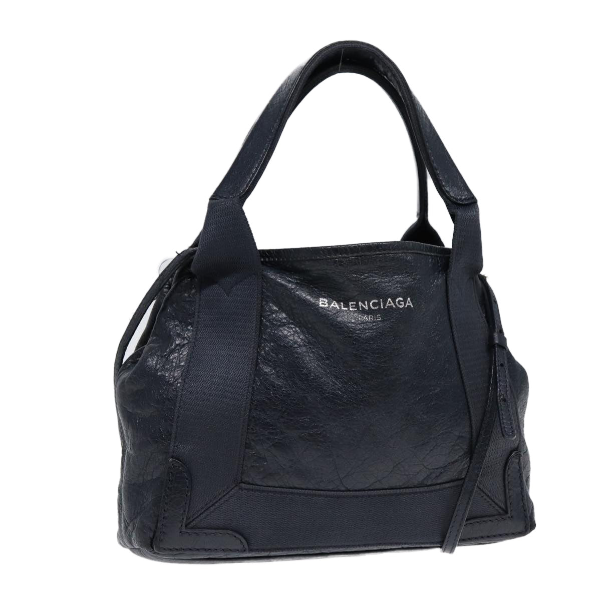 balenciaga Navy Cabas XS Hand Bag Leather 2way Navy Silver 390346 Auth 88514