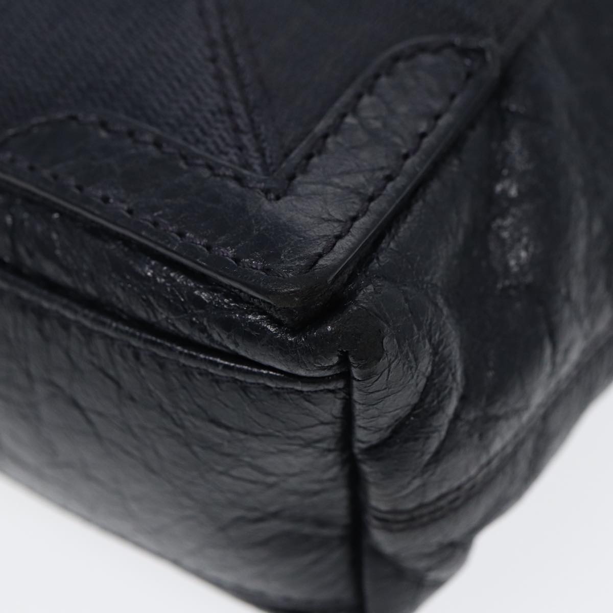 balenciaga Navy Cabas XS Hand Bag Leather 2way Navy Silver 390346 Auth 88514