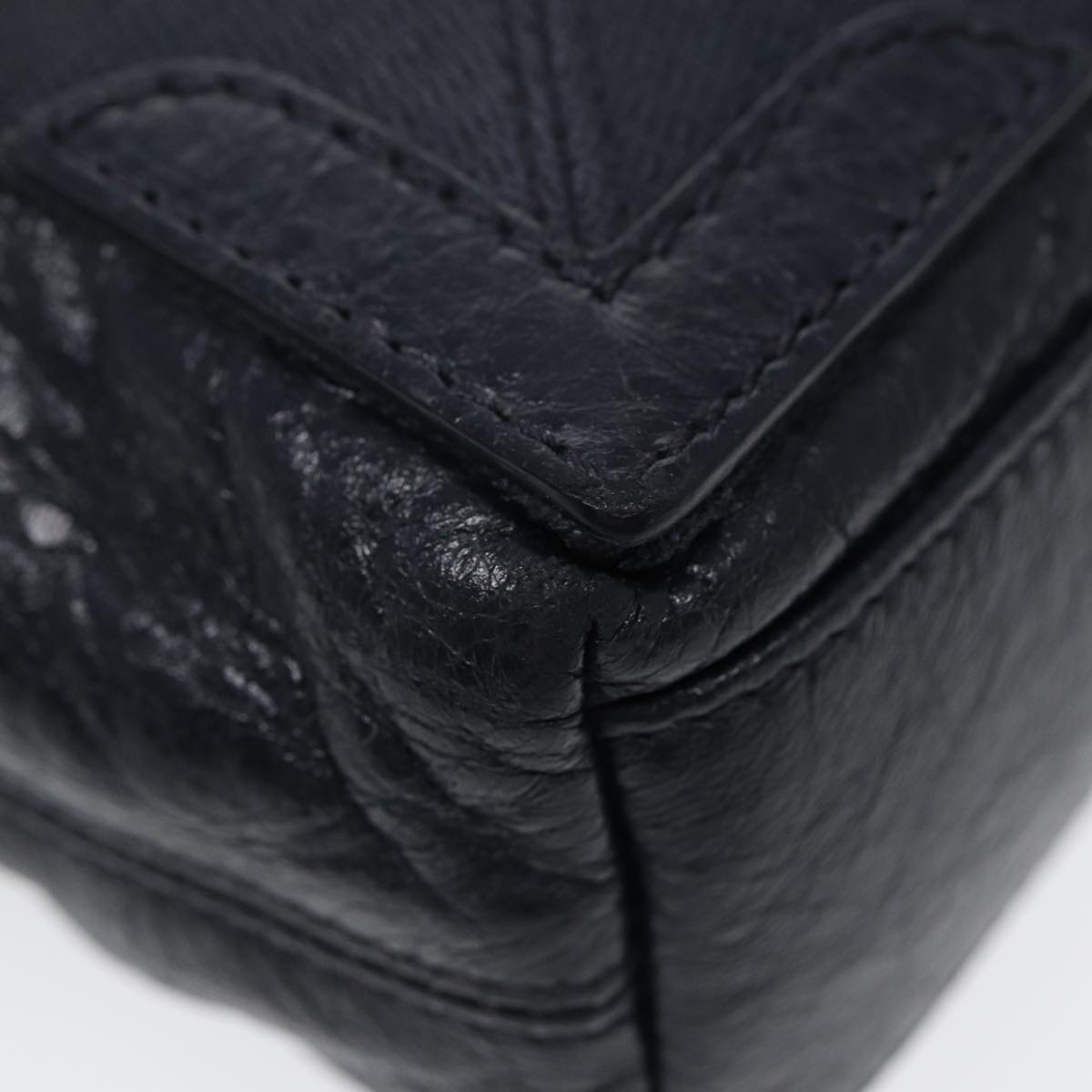 balenciaga Navy Cabas XS Hand Bag Leather 2way Navy Silver 390346 Auth 88514