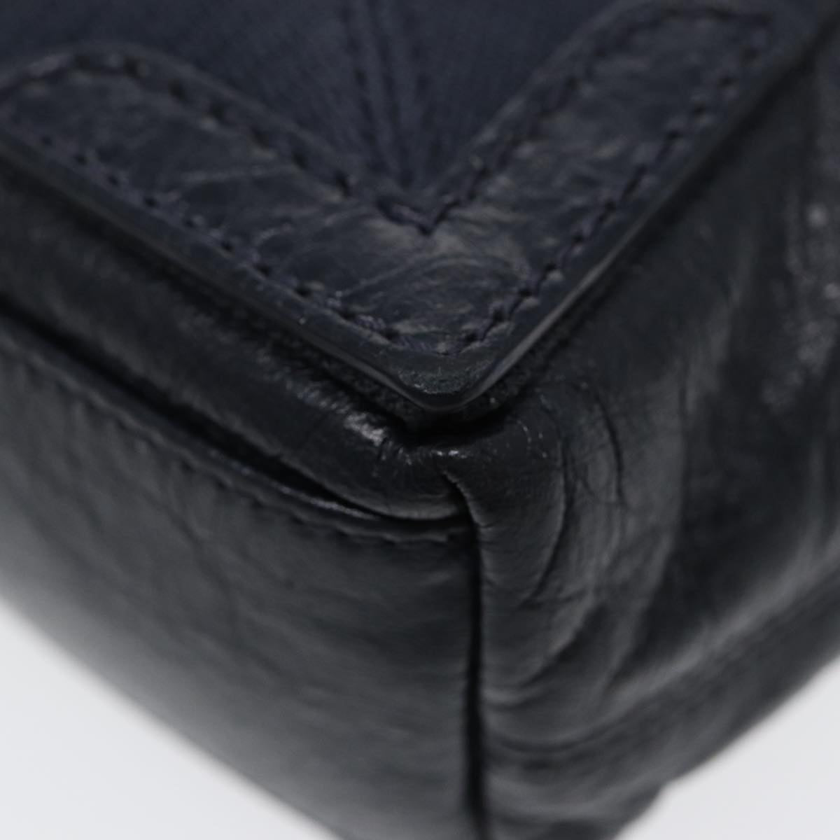 balenciaga Navy Cabas XS Hand Bag Leather 2way Navy Silver 390346 Auth 88514