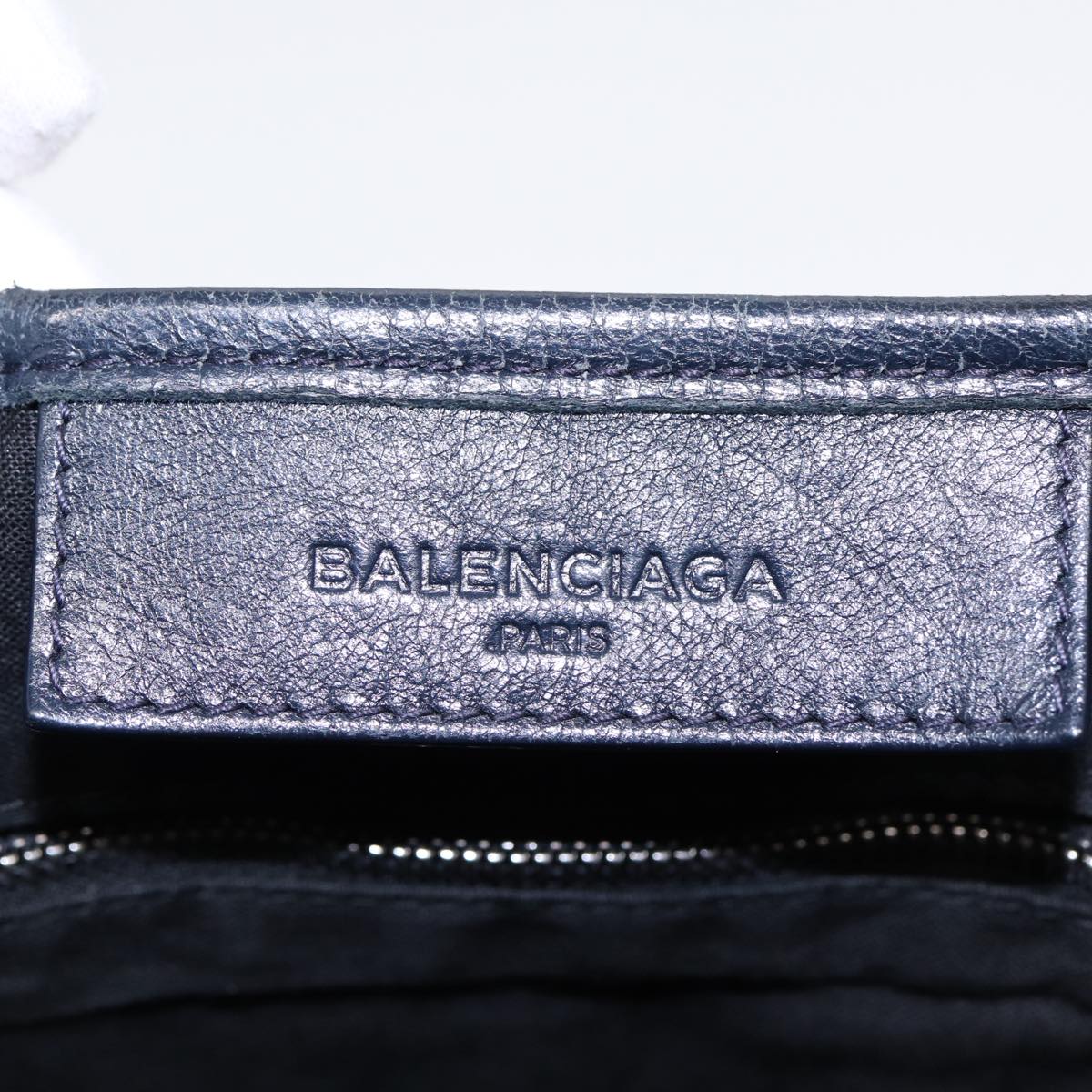 balenciaga Navy Cabas XS Hand Bag Leather 2way Navy Silver 390346 Auth 88514