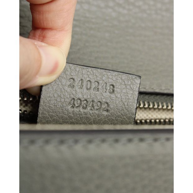 GUCCI Metal Embellished Broadway Clutch in Grey Leather
