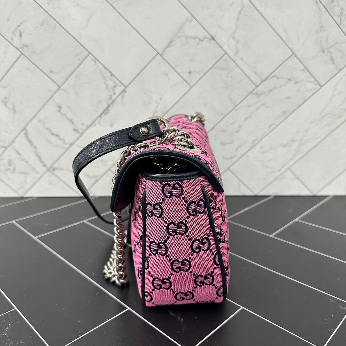 BRAND NEW Gucci Pink Canvas Small Marmont Crossbody Bag