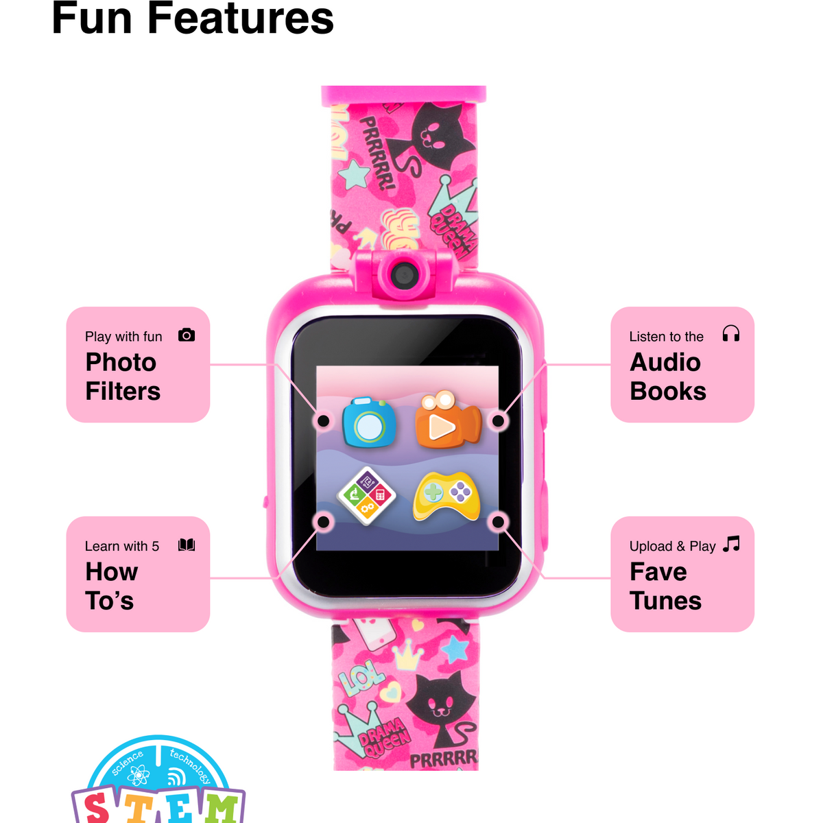 PlayZoom 2 Kids Smartwatch: Fuchsia Kitty Cats Print