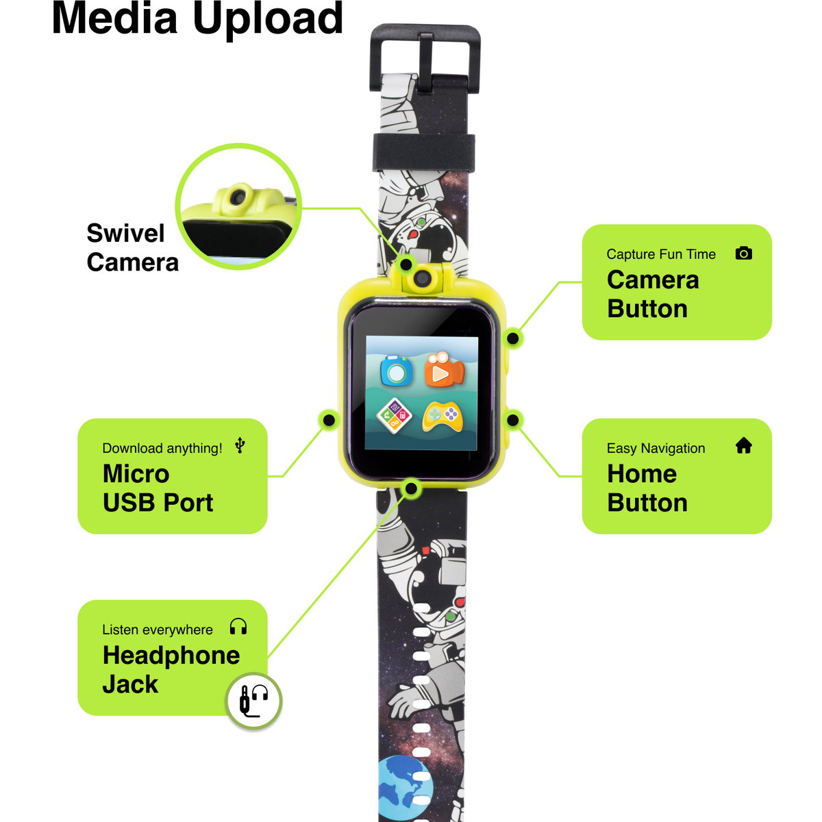 PlayZoom 2 Kids Smartwatch with Headphones: Green Astronaut