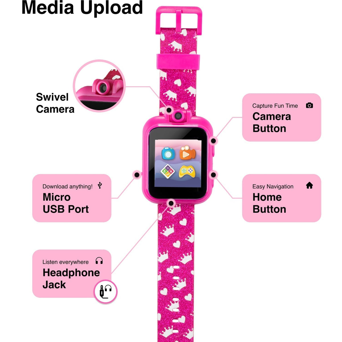 PlayZoom Kids Smartwatch with Headphones: Fuchsia Multi with Crown