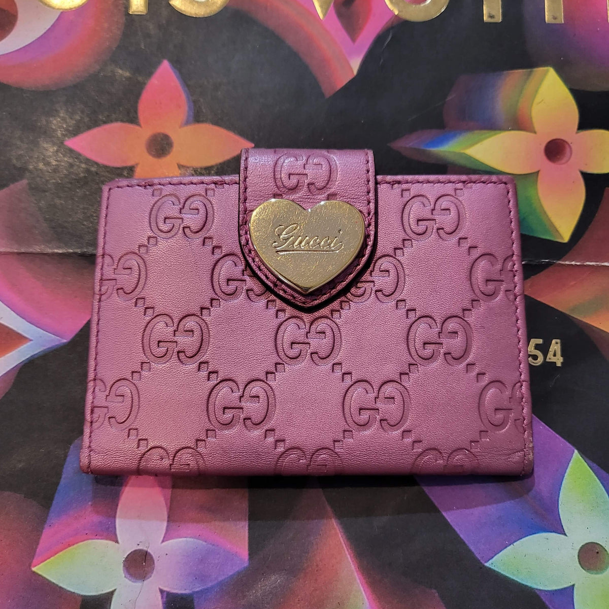 Authentic Gucci Metallic Guccissima Heart Travel Wallet