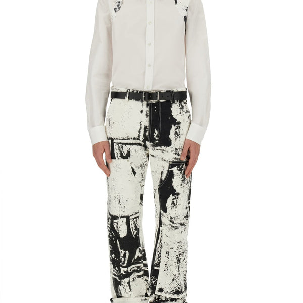 Alexander Mcqueen Men Workwear Jeans With Fold Print