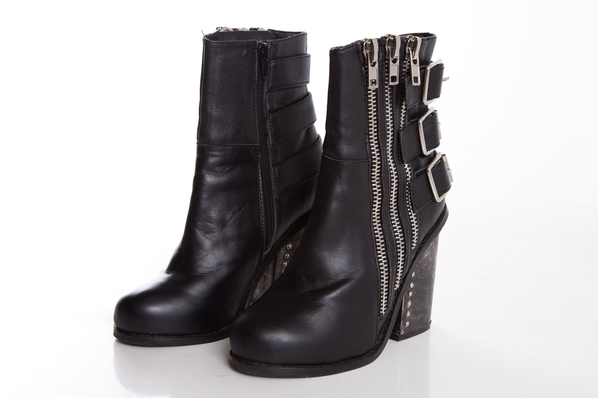 Jeffrey Campbell Black Booties w/ Buckle and Zipper Detail  SZ 6