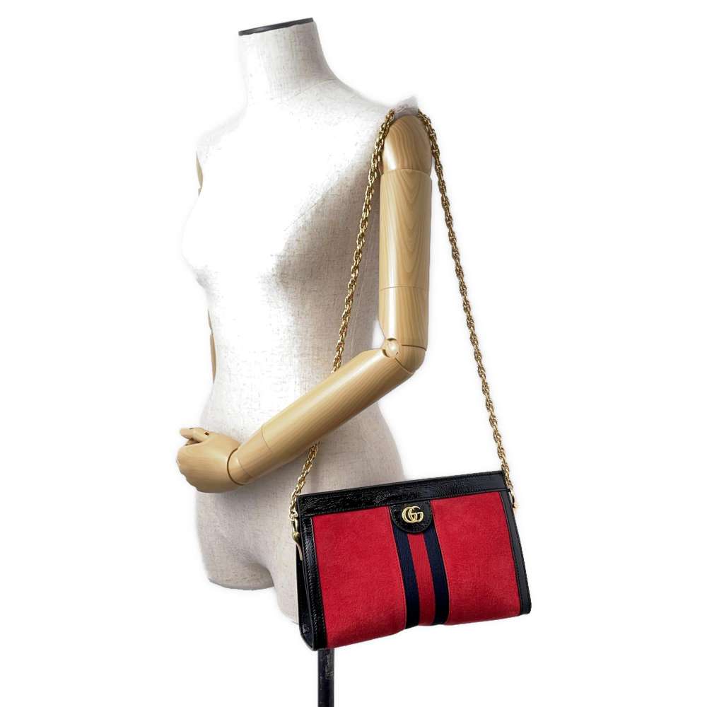 GUCCI Ophidia Shoulder Bag Red/Black 503877 Suede leather