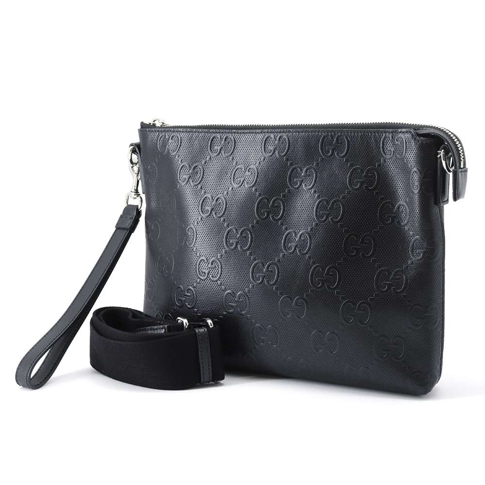 GUCCI GG embossed 2WAY Clutch Bag Black 696009 Leather Size Medium
