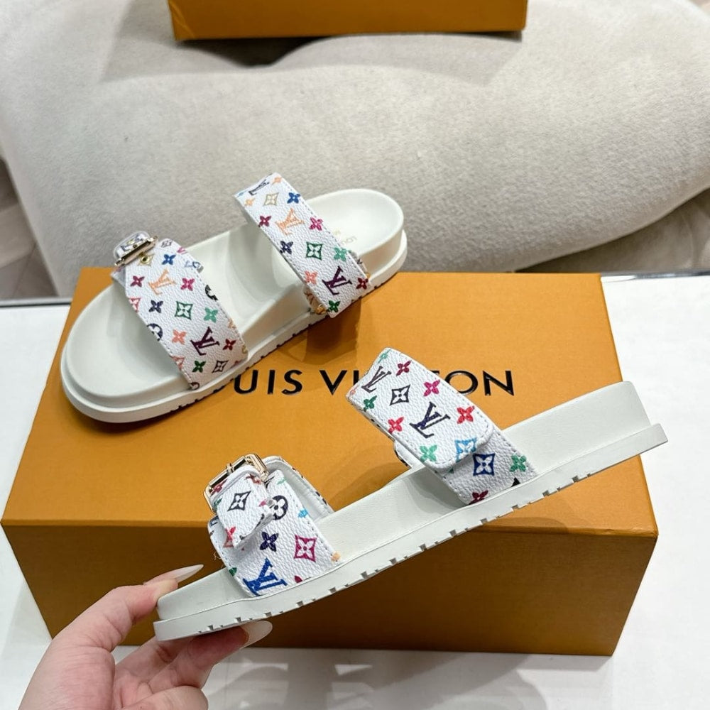 LV X TAKASHI MURAKAMI BOM DIA FLAT COMFORT MULE WHITE 1AGXTV