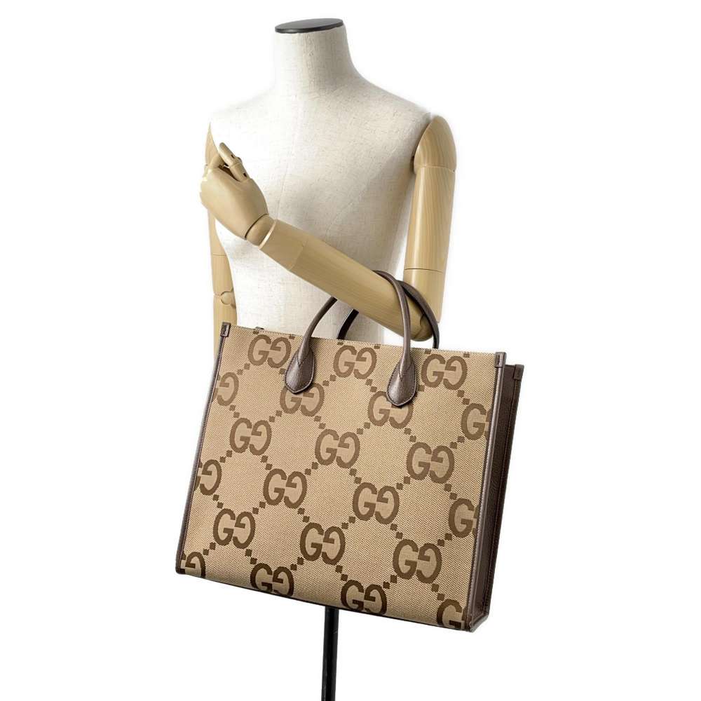 GUCCI Jumbo GG 2WAY Tote Bag Beige/Brown 678839 Canvas Leather