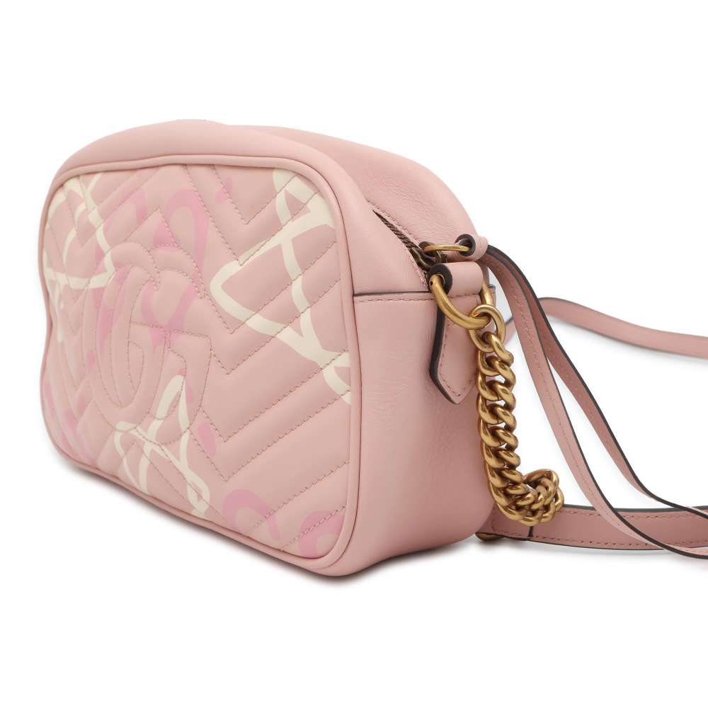 GUCCI GG Marmont Quilted Small Shoulder Bag Pink 447632 Leather