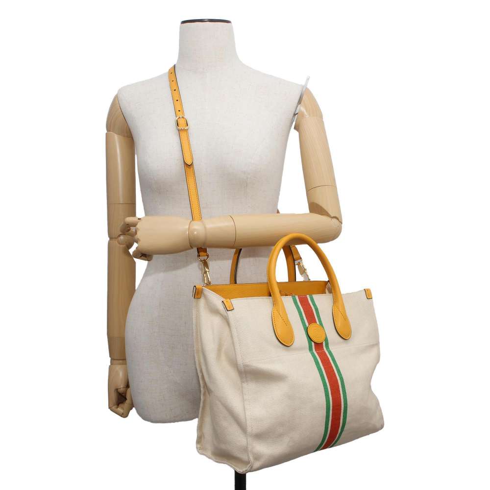 GUCCI 2WAYShoulder Bag Beige/Yellow 657422 Canvas Leather