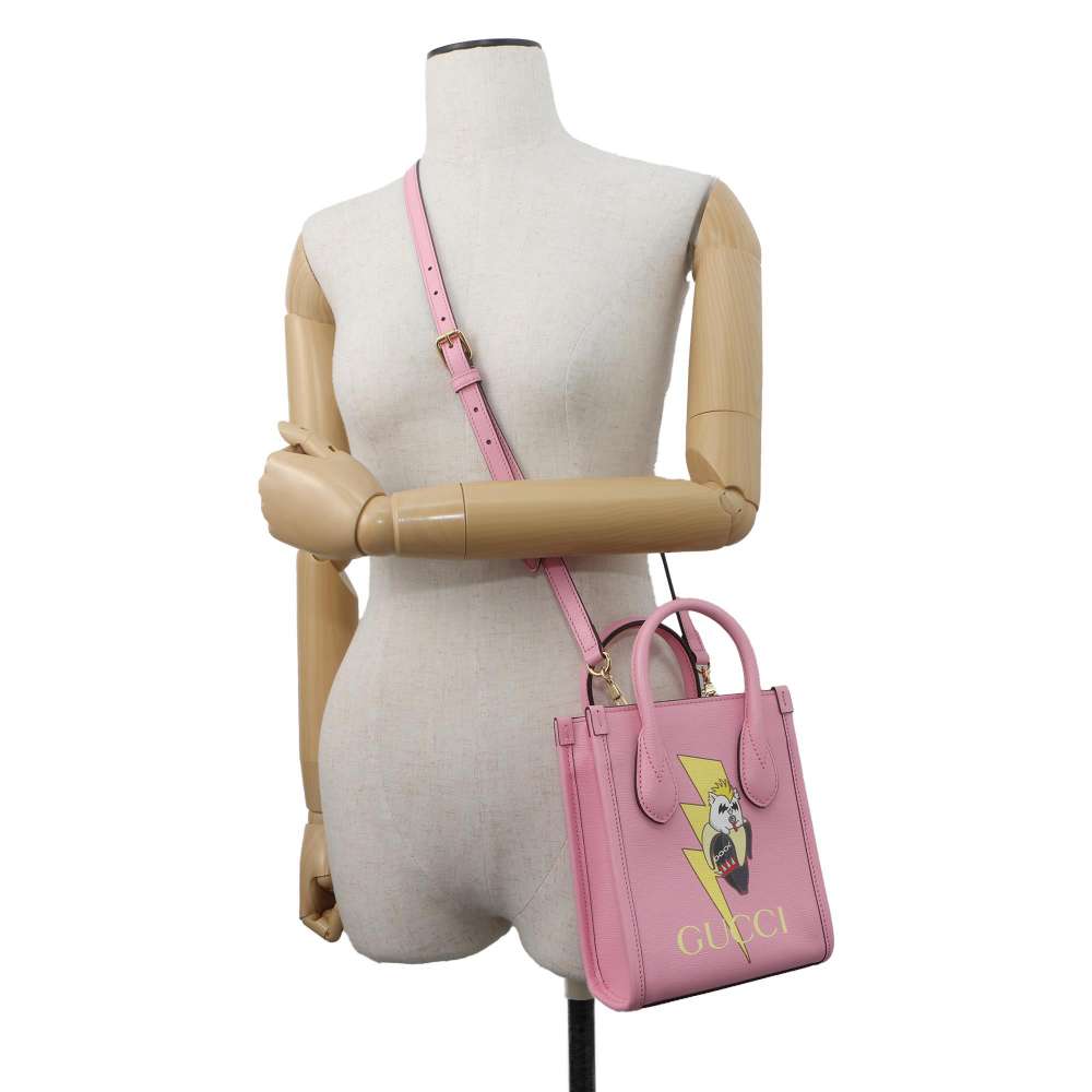 GUCCI Interlocking G Mini Tote Bag Bananya Collaboration Pink 671623 Leather