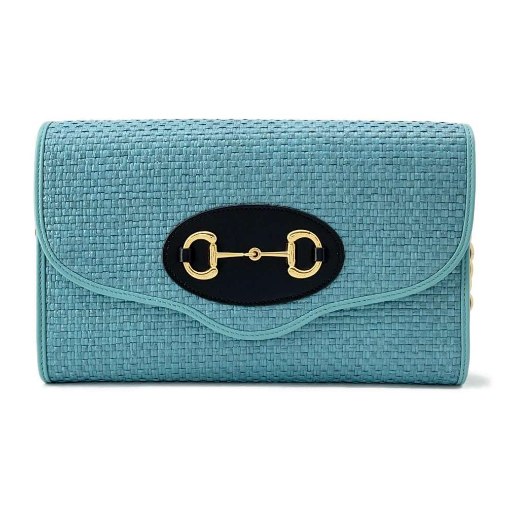 GUCCI Horsebit ChainShoulder Bag Blue 655667 Straw