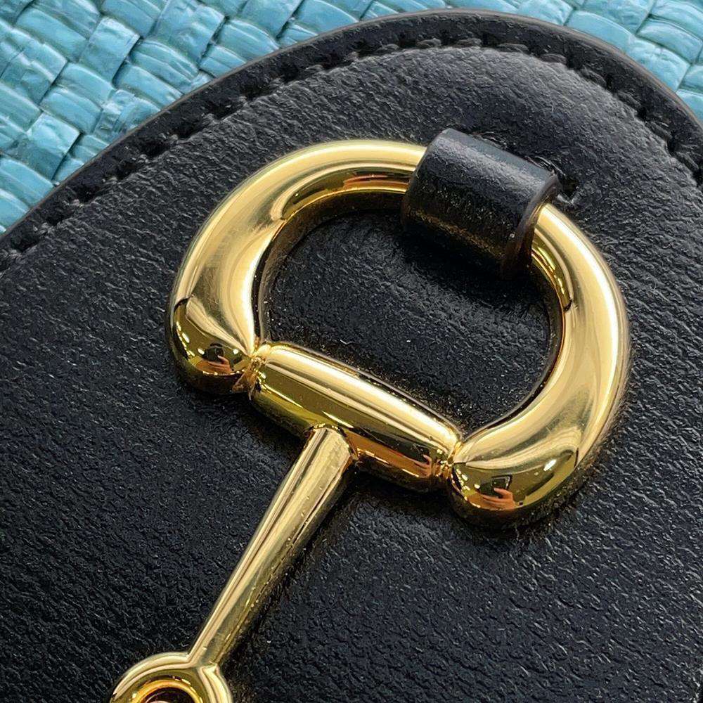 GUCCI Horsebit ChainShoulder Bag Blue 655667 Straw