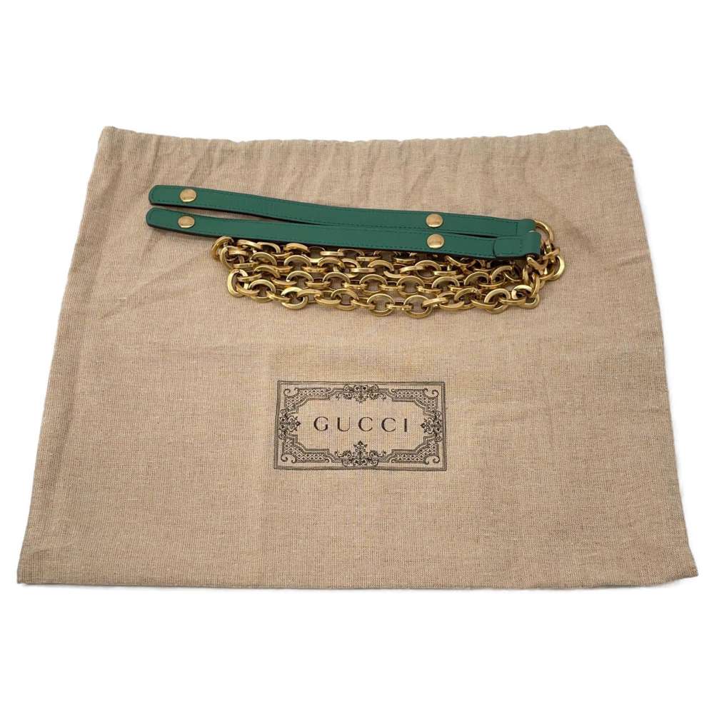 GUCCI Horsebit Chain Shoulder Bag Green 655667 Straw