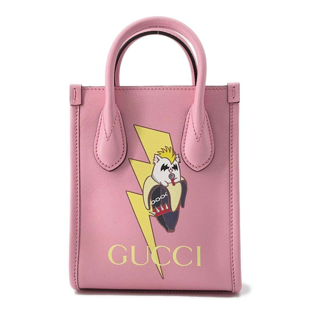 GUCCI Interlocking Mini Tote Bag Bananya Collaboration Pink 671623 Leather
