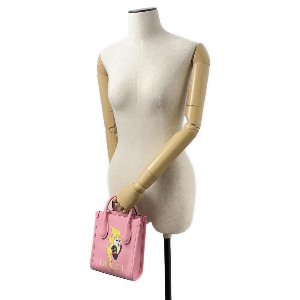 GUCCI Interlocking Mini Tote Bag Bananya Collaboration Pink 671623 Leather