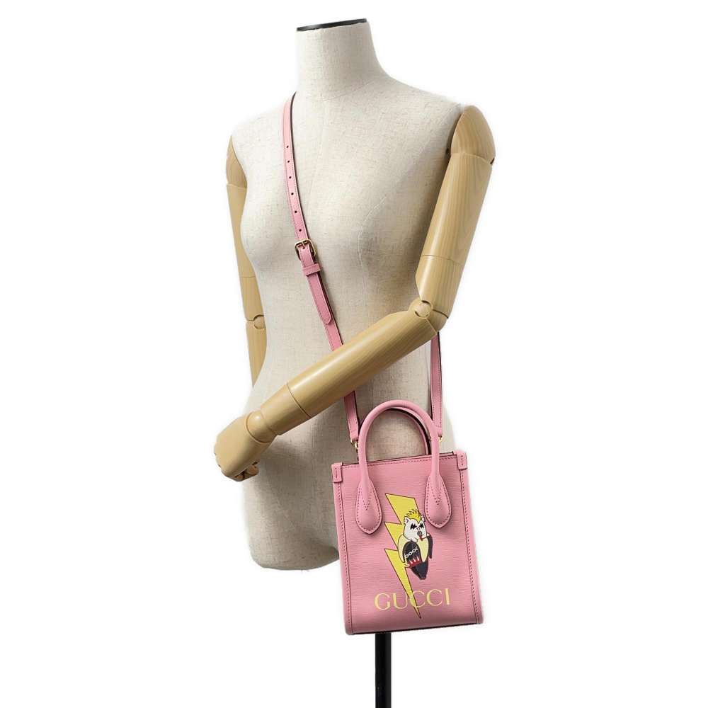 GUCCI Interlocking Mini Tote Bag Bananya Collaboration Pink 671623 Leather