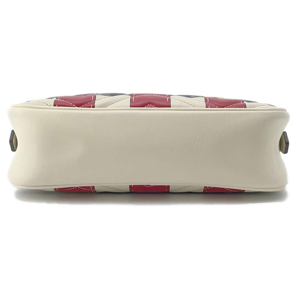 GUCCI GG Marmont Quilted Small Shoulder Bag Ivory/Red 447632 Leather