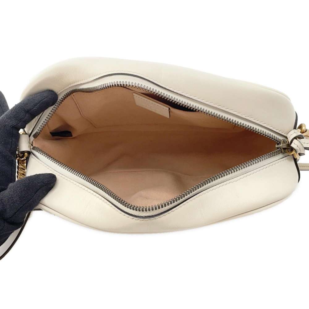 GUCCI GG Marmont Quilted Small Shoulder Bag Ivory/Red 447632 Leather