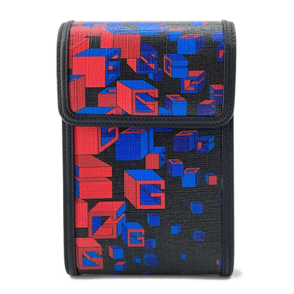 GUCCI Square G Space Pochette Shoulder Bag Black/Multicolor 631766 PVCLeather