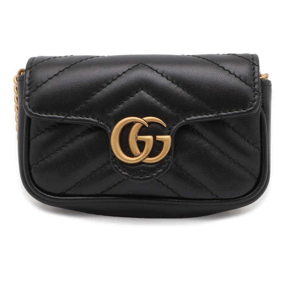GUCCI GG Marmont Chain Handbag Black 575161 Leather
