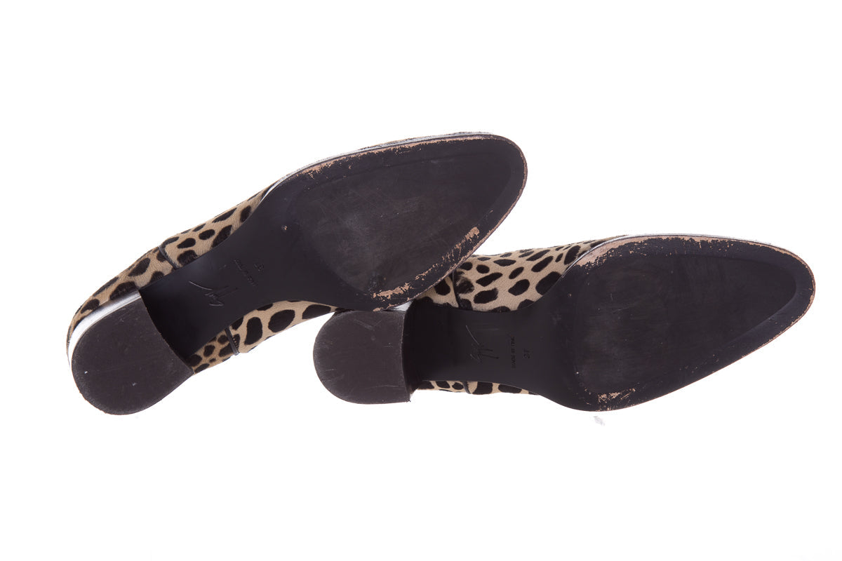 Guiseppe Zanotti Cheetah Printed Pony Hair Booties SZ 37