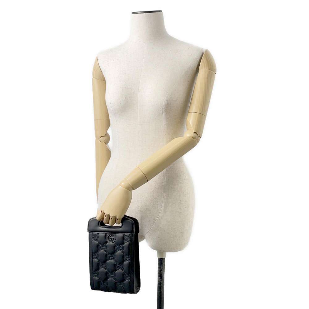 GUCCI GG Matelasse 2WAY Handbag Black 723776 Nylon Leather