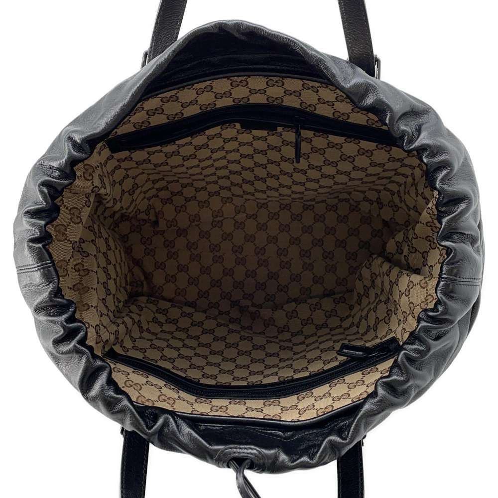GUCCI Drawstring Tote Bag Black 725664 Leather