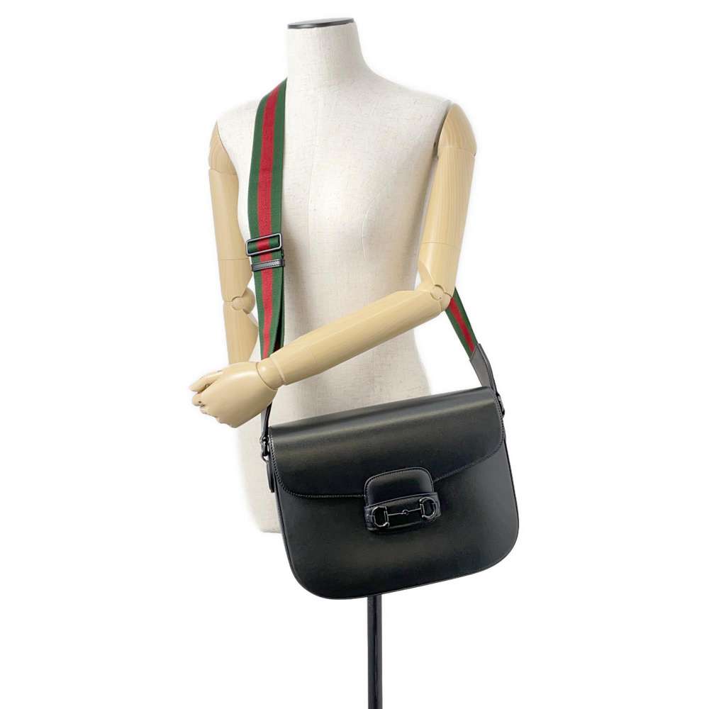 GUCCI Horsebit 1955 Shoulder Bag Black 700457 Leather
