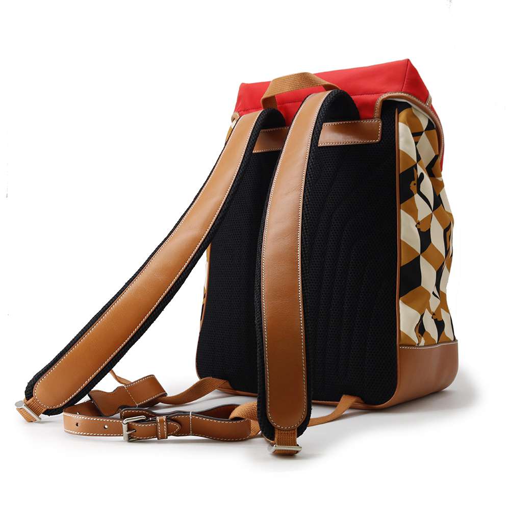 GUCCI Square G Rabbit Backpack Red/Beige/Brown 696013 Leather Nylon