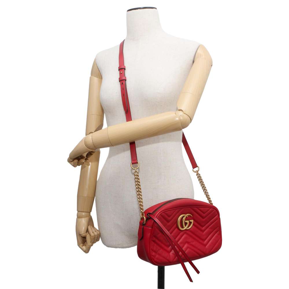 GUCCI GG Marmont Shoulder Bag Red 447632 Leather